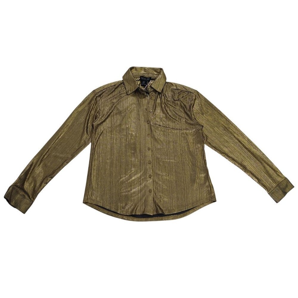Rachel Zoe Womens Gold Metallic Button-Up Long Sleeve Blouse Shirt XS. NWT.